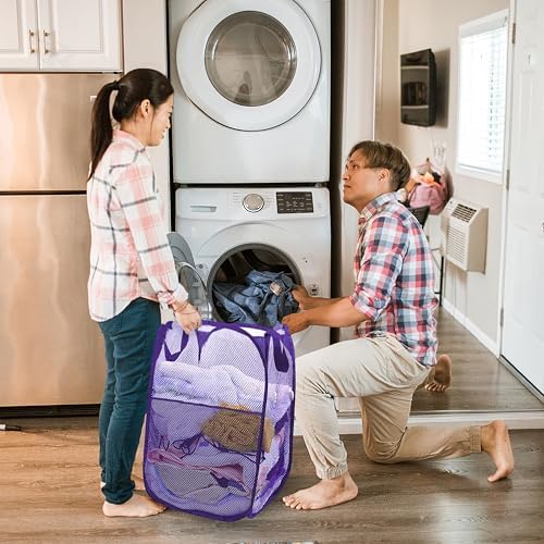 Collapsible Pop Up Laundry Hamper, Extra Large Mesh Foldable Laundry Basket, 28" x 16" x 16"(Purple) - Image 2
