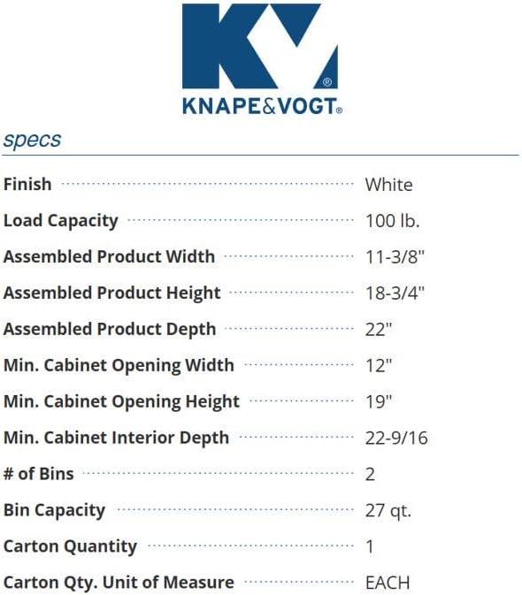 Knape & Vogt 27 Qt. in-Cabinet Pull-Out Trash Can, Double Soft Close, Bottom-Mount, Kitchen Garbarge Bin, 11 in. x 22 in. x 18-3/4 in., SCB12-2-27PT, Platinum - Image 4