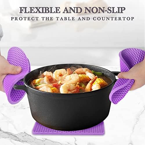 Silicone Silicone Trivet for Hot Dishes, 4 Pack Purple Heat Resistant Silicone Hot Pads Pot Holders for Kitchen Counter Non-Slip Trivets for Hot Pots and Pans, Small Dish Drying Mat & Spoon Rest - Image 2