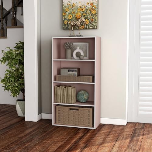 Homes: Inside + Out Apexa 4-Tier Cube Storage Organizer Shelves, Stackable Wood Bookcase Fits Cubby Bins for Organization, Dorm Teen Room Decor & Home Office, Light Pink - Image 6