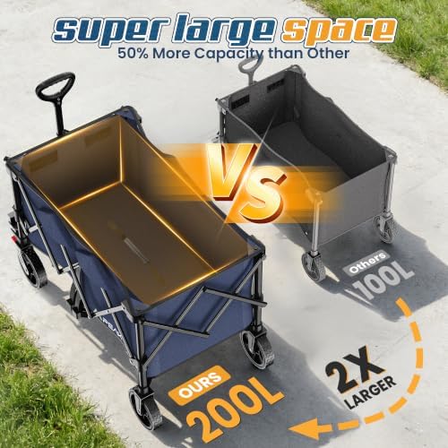 Wagons Carts Foldable,Collapsible Wagon with Wheels,450LBS Heavy Duty Beach Wagon Cart - Image 3
