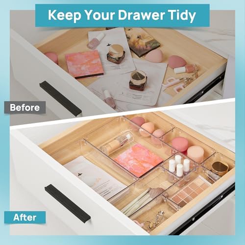 Vtopmart 10 Pack Clear Drawer Organizer Bins, 4 Sizes Makeup Storage Trays - Image 5