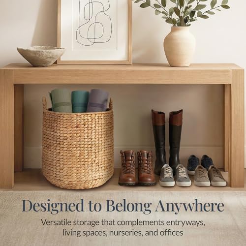 Best Choice Products Round Storage Basket w/Handles, Handwoven Water Hyacinth, Plant Holder, Storage Organizer Tote Bin for Bedroom, Living Room, Bathroom - Natural - Image 5