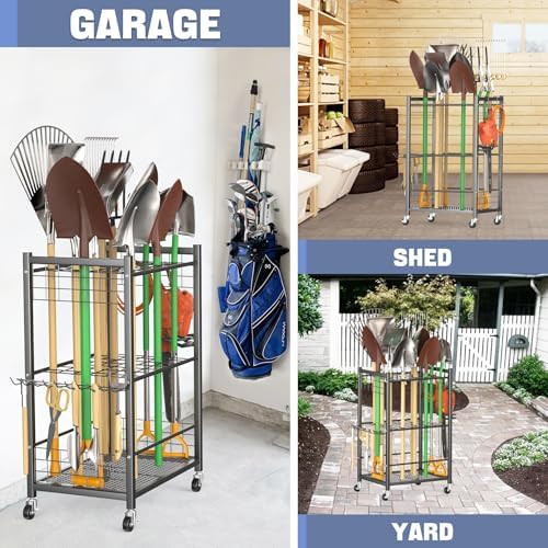 WALMANN Garden Tool Organizer on Wheels, Rakes/Shovels/Yard Tools Stand, M - Image 2