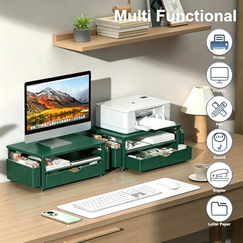 Spacrea Computer Monitor Stand with Drawer and 2 Pen Holders, Green - Image 6