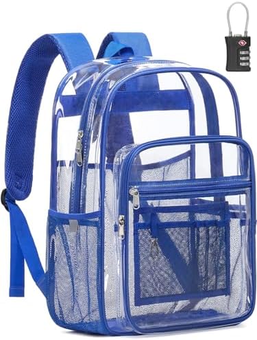 Heavy Duty Clear Backpack With TSA Lock, 18 Inch Large Clear Bookbag by QOECI
