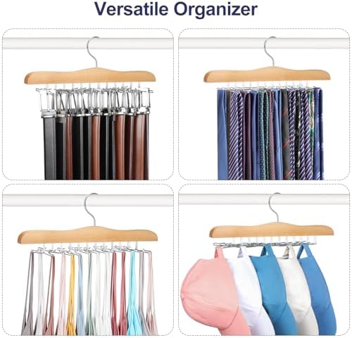 TOPIA HANGER Tie Rack Hanger for Closet 2 Packs, Wooden Tie Organizer for Men with 24 Folding Hooks, Space Saving Necktie Holder for Storage and Display Bra, Tank Top, Camisole (Natural) - CT14N-2 - Image 5