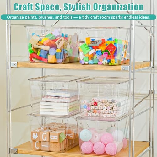 6 Pack Large Clear Storage Bins with Lids, Plastic Arts and Craft Storage Containers, Stackable Clear Plastic Craft Storage Bins with Handles for Classroom Storage Organization,Kitchen, Fridge, Office - Image 4