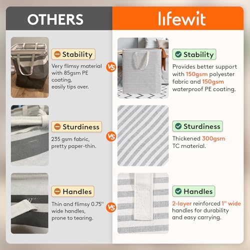 Lifewit 100L Large Laundry Baskets, Laundry Hampers Bags, 2 Pack, Grey&Blue - Image 3