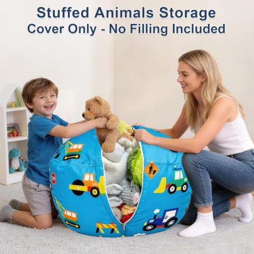 Lukeight Stuffed Animal Storage Bean Bag Chair Cover for Teens, Velvet Plush Toy Organizer Seat, Cover Only, No Filling Included, Long YKK Zipper, Side Pocket, XX-Large 36"D x 20"H - Image 4