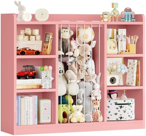 ONBRILL 2-in-1 Toy Storage Organizer with Stuffed Animal Storage, Pink by ONBRILL