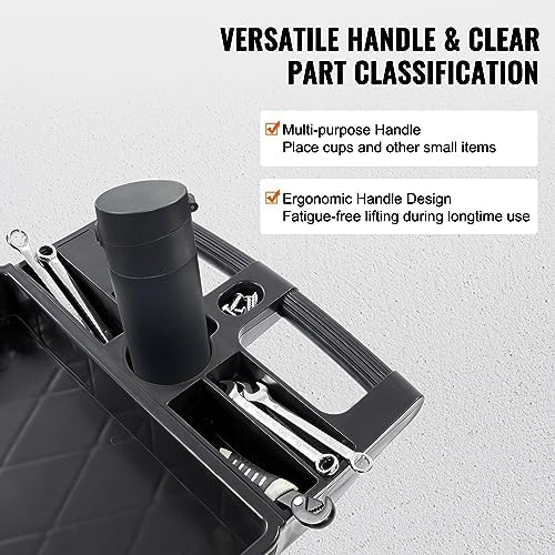 VEVOR Utility Service Cart, 2 Shelf 550LBS Heavy Duty Plastic Rolling Utility Cart, Medium Lipped Shelf, 360° Swivel Wheels, Ergonomic Storage Handle for Warehouse Garage, Black - Image 4
