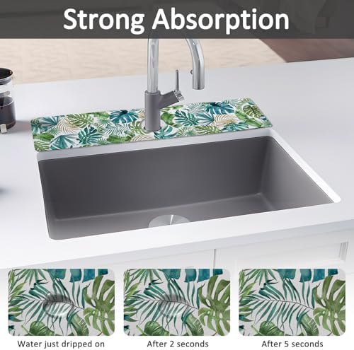 24" X 5.5" Kitchen Sink Splash Guard Faucet Mat Leaf Super Absorbent Fast Drying Faucet Guard & Draining Mat Sink Splash Guard Behind Faucet for Kitchen, Bathroom - Image 3