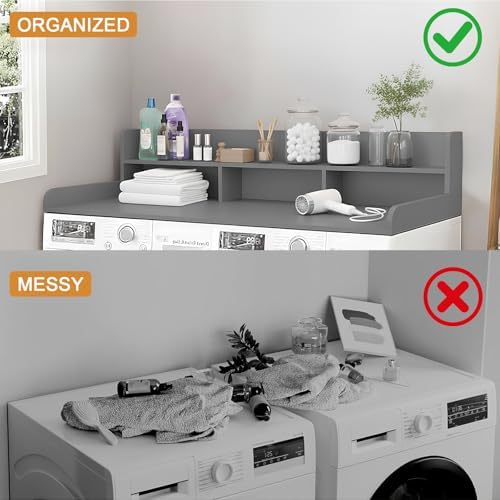 Washer Dryer Countertop with Shelf, 2-Tier Laundry Countertop Over Washer and Dryer, 54" x 27.55" Wooden Table for Folding Clothes for Laundry Room Organization and Storage (Gray) - Image 5