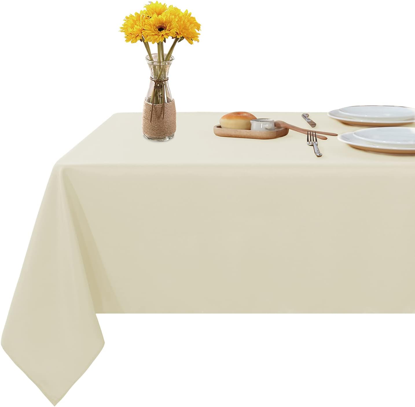 Fitable Rectangle Tablecloth Stain and Wrinkle Resistant Washable Polyester Table Cloth for Buffet Parties and Camping (60x102 inch, Ivory)