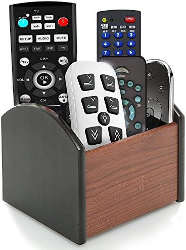 Coideal Remote Control Holder Caddy Wood, Rotating Wooden Pen Pencil Holder Organizer Medium Revolving Desktop Office Supplies Storage for Table (4 Compartments) by Coideal
