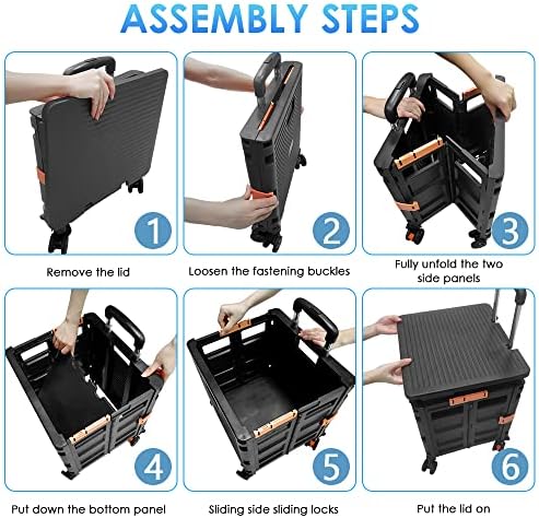 Foldable Utility Cart Portable Collapsible Crate Rolling Carts with Wheels Rolling Tote Basket Teacher Cart with Lid Wear-Resistant 360°Rotate Wheel Noiseless for Shopping Storage Office Use - Image 7