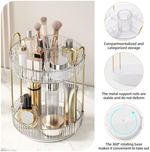 360° Rotating Makeup Organizer, Large-Capacity Skincare Make Up Storage 2 Tier Perfume Organizers Cosmetic Dresser Organizer with Makeup Brush Holder, Fits Bedroom, Bathroom, Vanity Shelf Countertop - Image 4