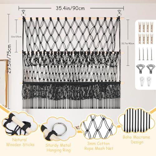 2 Tier Stuffed Animal Storage Shelf Net, 35x30'' Large Plushie Net Black - Image 2
