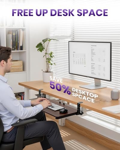 Ergonomic Mouse & Keyboard Tray Under Desk, 20x11.8In Board, Walnut - Image 5