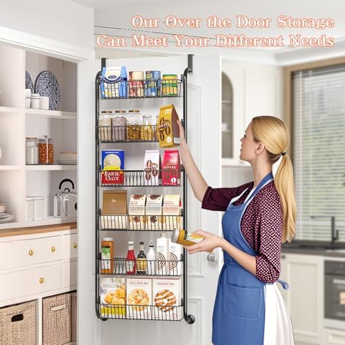 MIAOLI Over the Door Pantry Organizers and Storage, 6-Tier Spice Rack, Home & Kitchen Storage Shelves for Cabinet, Large Capacity Hanging Seasoning Organizer, Laundry Room Organization, Black - Image 2