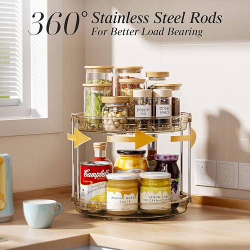LAMU 2 Pack 2 Tier Lazy Susan Turntable Organizer 10.6'' Rotating Spice Rack Organization for Cabinet, Kitchen, Pantry, Countertop, Bathroom, Vanity, Medicine Cabinet Organizer, Amber - Image 3
