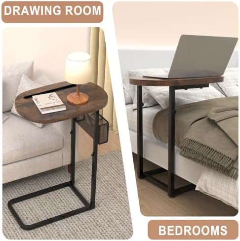 Fashion TV Tray with Large Tabletop, Adjustable Sofa Table with Baskets - Image 6