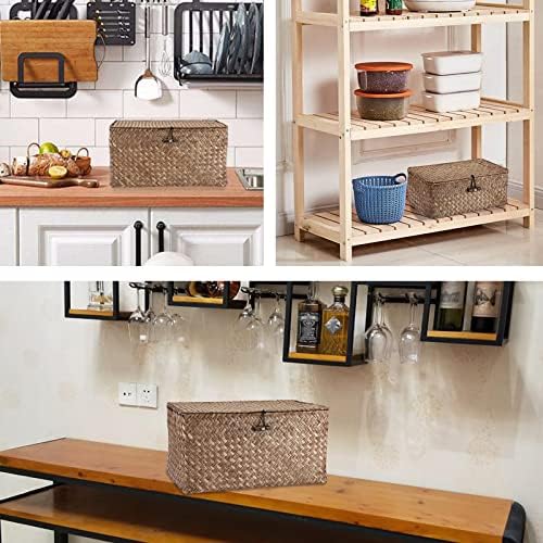 Hipiwe Wicker Shelf Baskets Storage Bin with Lid Handwoven Seagrass Basket - Image 6