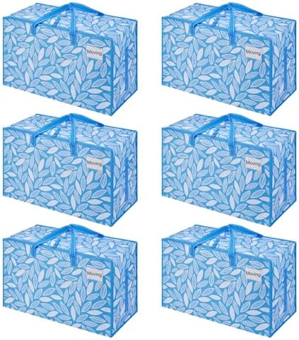 VENO 6 Pack Extra Large Heavy Duty Moving Bags with Wide Opening & Reinforced Handles, Reusable Storage Tote Bags with Strong Zippers for Clothes, College Dorm Essentials & Moving Supplies by Veno