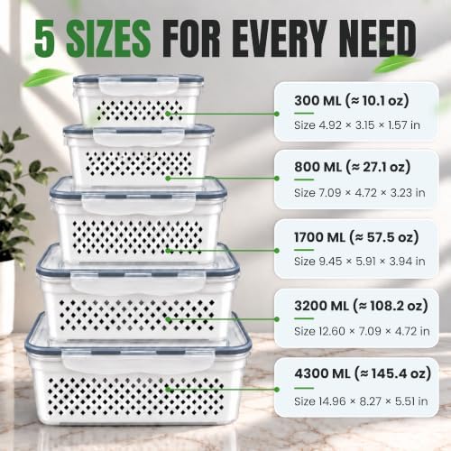 5 Pack Large Fruit Storage Containers for Fridge, Produce Storage Container - Image 2