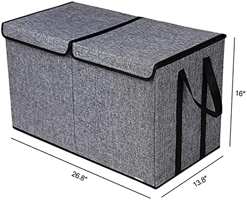 YOLOXO Large Kids Toy Box Chest Storage organizer with Double Flip-Top Lid - Collapsible Sturdy Toy Organizers And Storage Bins With Big Handles For Nursery, Playroom, 26.8"x13.8"x16"(Grey) - Image 3