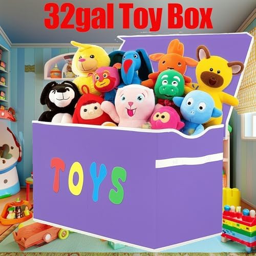 YOLOXO Toy Box Chest, Collapsible Sturdy Storage Bins with Lids, Extra Large Kids Toy Storage Organizer Boxes Bins Baskets for Kids, Boys, Girls, Nursery Room, Playroom, Closet (Classical Purple) - Image 3