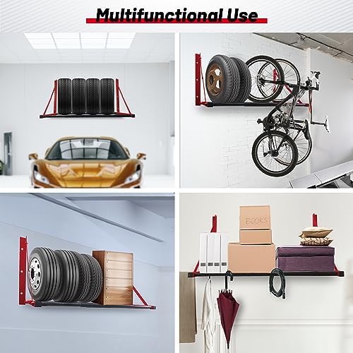 ROBLOCK Folding Tire Wheel Rack Wall Mount Multi-Tire Spare Carriers Garage (32"-48") x 22" x 22", Red - Image 7