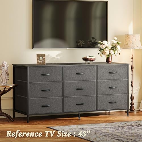 Huuger 9 Drawer Dresser, 47 Inch Dresser TV Stand for 50, 55 Inch TV, Entertainment Center with Drawers, Fabric Chest of Drawer for Bedroom, Closet, Black - Image 4