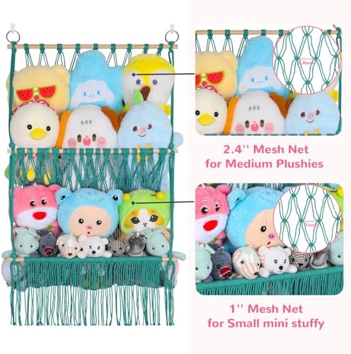 2 Tier Stuffed Animal Storage Net, Large Boho Stuffy Plushies Storage,Aqua - Image 5