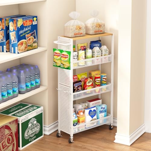 Utility Slim Storage Cart 4 Tier Rolling Laundry Room Organization Cart： - Image 6