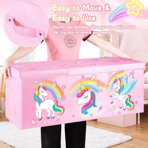 Extra Large Toy Box with Lids, Collapsible Storage Chest, 40"x16"x16" Pink - Image 5