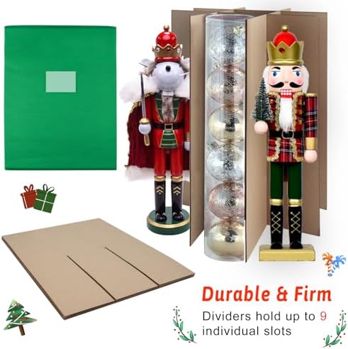 Christmas Nutcracker and Figurine Collectible Storage Box, Fits 9 Holiday Ornaments, Stores Up to 16" Tall Ornaments, Holiday Decor Organizer with Dividers, Nutcracker not Included(Green) - Image 4