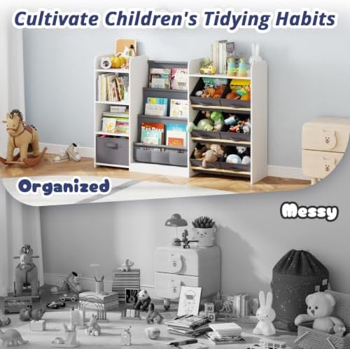 Kids Bookshelf and Toy Storage with 7 Removable Bins, 52 inch, White - Image 6