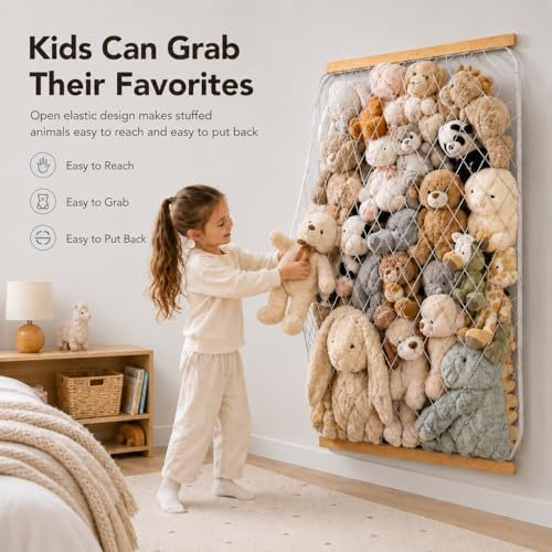 Stuffed Animal Storage Holder, Elastic Stuffed Animal Net,Door/Wall Mount Length Adjustable Hanging Stuffed Animal Organizer, Plushie Net for Nursery Play Room-Origin Boards Patent - Image 4