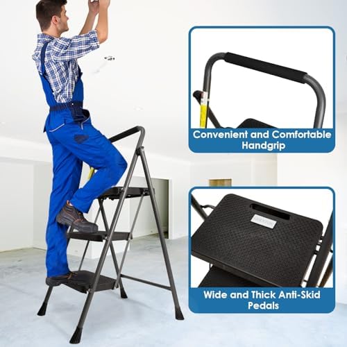 GOLYTON 3 Step Ladder,Step Stools for Adults, 500lbs Capacity - Image 3