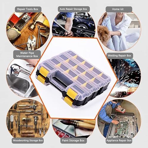 AIDY-PRO Hardware Organizer Box 34 Compartments Small Parts Organizer with Removable Dividers Durable Plastic Double Side Tools Box Screw Organizers For Nuts, Bolts, Screws, Nails 2Pack - Image 2