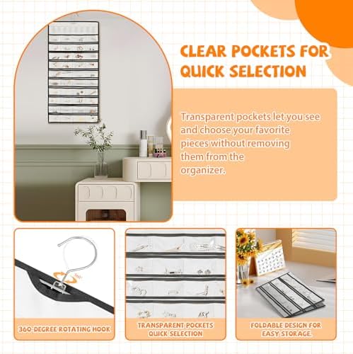 48 Pockets Hanging Jewelry Organizer with Necklace Straps - Image 6