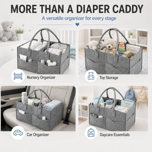 PandaEar Diaper Caddy Organizer, Portable Baby Basket, Divided, Gray - Image 7