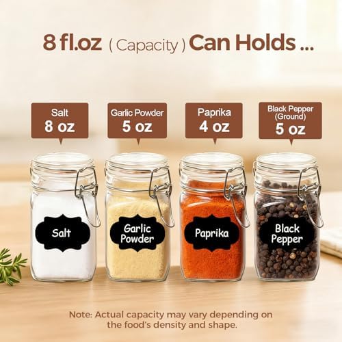 ComSaf Square Small 8 oz Glass Spice Jars with Airtight Lids 12 Pack Pantry - Image 3