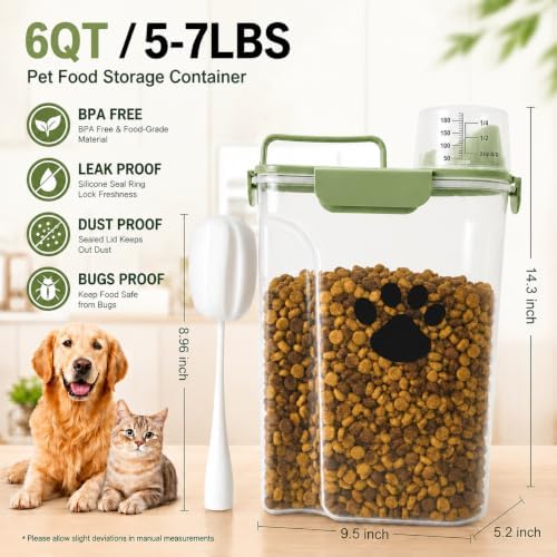 5-7Lbs Dog Cat Food Storage Container with cleaning brush, Measuring Cup,4 Snap Seals, Portable Pet Food Containers with Upgraded Large Nozzle for Dogs,Cats,Birds,Small Animals(Large-Green) - Image 4