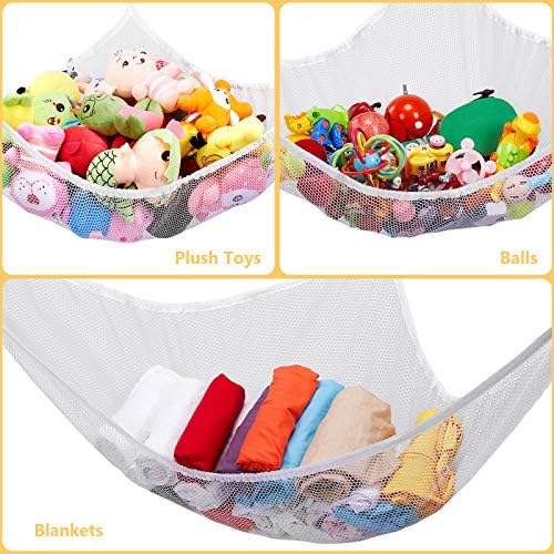 Jumbo Toy Hammock for Stuffed Animals, Extra Large Kids Children Mesh Toy Net Organizer (White 2Pack, 83 Inch) - Image 3