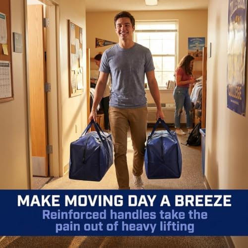 BOX USA 6-Pack Moving Bags with Strong Handles & Zippers - Heavy Duty Extra Large Packing Bags for Storage, Moving Boxes, Dorm & College Supplies, Blue - Image 3