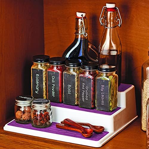 Copco Non-Skid 3 Tier Spice Pantry Kitchen Cabinet Organizer, 10-Inch, White/Purple - Image 6