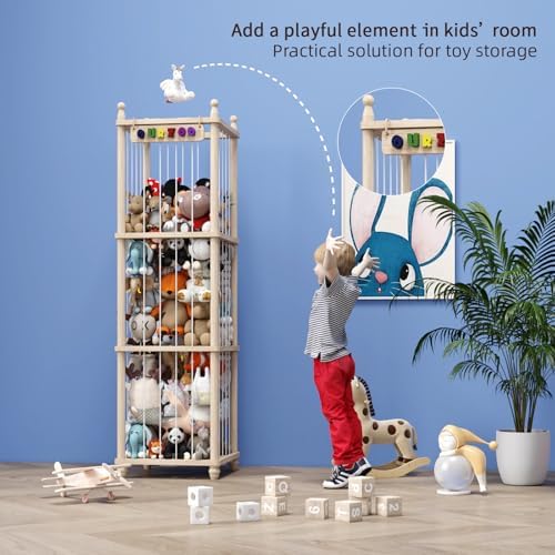 Stuffed Animal Storage Wood Toy Storage Organizer, Upgraded Design from Bean Bag Stuffed Animal Hammock Plushie Net, Large Toy Chest Stuffed animal holder for Kids Nursery Playroom Bedroom （XL） - Image 6